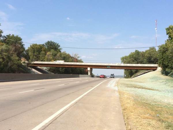 A look at the new Gibbs Road Bridge over I-635 set to reopen later tonight to unrestricted traffic. (KDOT photo)