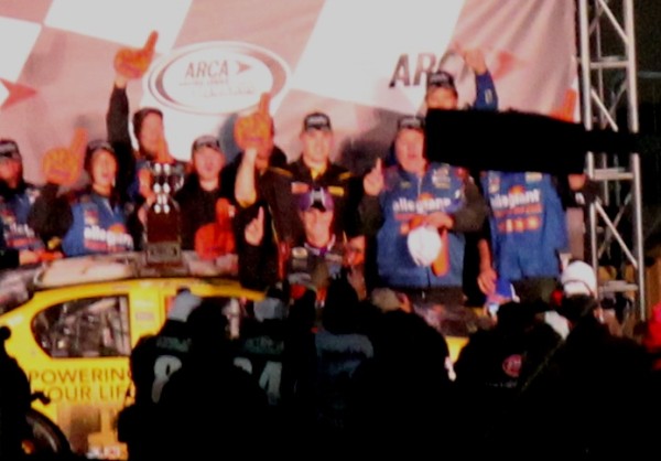 Winning the ARCA championship and the points race for the entire season on Friday night was Grant Enfinger, No. 23 Chevrolet, who placed third at this race. Racing will continue at 3 p.m. Saturday afternoon with the NASCAR XFINITY race and at 1:15 p.m. Sunday afternoon with the NASCAR Sprint Cup race at Kansas Speedway. (Photo by Steve Rupert)