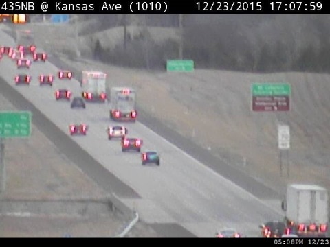 A crash was reported around 4:23 p.m. Dec. 23 on I-435 southbound past Kansas Avenue, according to KC Scout. The vehicles involved were on the right shoulder. (KC Scout photo)