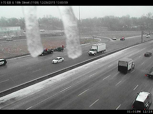 A crash was reported on I-70  westbound at 18th Street Expressway, around 12:36 p.m., KC Scout reported. (KC Scout photo)