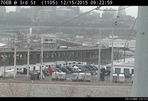 Fog and cloudy skies are in the forecast for Tuesday. This photo was near I-70 and 3rd Street, Kansas City, Kan. (KC Scout photo)