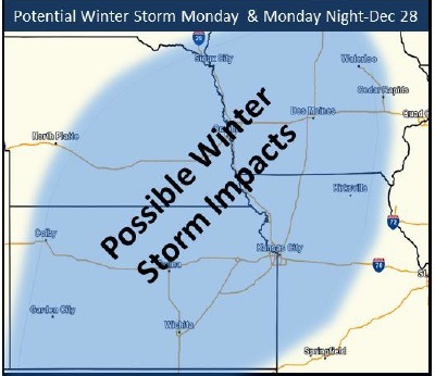 Possible winter storm effects Monday. (National Weather Service graphic)