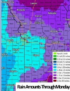 Rain amounts could be more than one inch in the Kansas City area. (National Weather Service graphic)