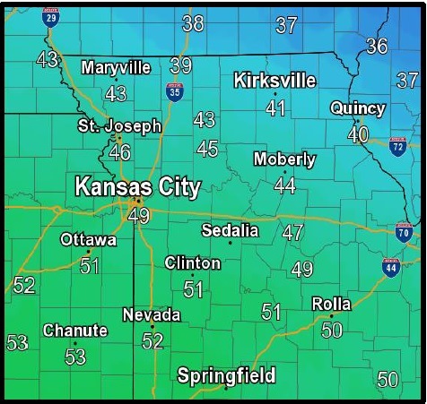 Saturday high temperatures. (National Weather Service graphic)