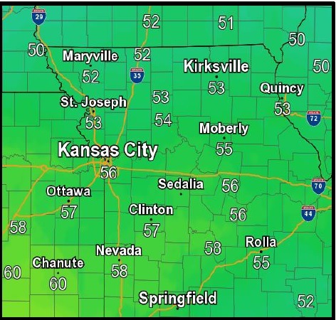 Sunday high temperatures (National Weather Service graphic)