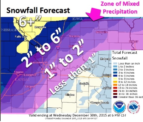 Snowfall forecast (National Weather Service graphic)