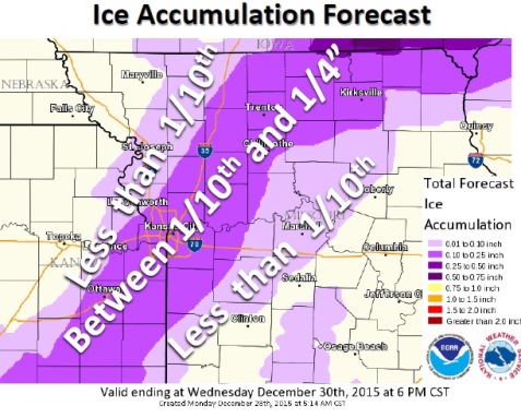 Ice accumulation forecast (National Weather Service graphic)