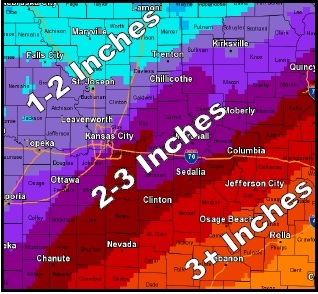 From 1 to 2 inches of rain is possible through early next week in Wyandotte County, according to the National Weather Service. (National Weather Service graphic)