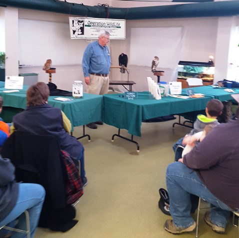 Bill Whinery, a volunteer with Operation WildLife, gave a talk at Eagle Days Saturday at the Mr. and Mrs. F.L. Schlagle Environmental Library at Wyandotte County Lake Park. (Photo by William Crum)