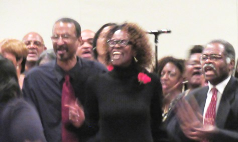 The Martin Luther King Mass Choir, under the direction of Alicia Saunders, performed at the King Day celebration today at the Reardon Convention Center, Kansas City, Kan. (Staff photo by Mary Rupert)