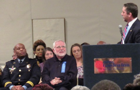 Mayor Mark Holland addressed public safety diversity at today's King Day celebration at the Reardon Convention Center, Kansas City, Kan. (Staff photo by Mary Rupert)