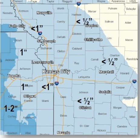 Light snow amounts are expected in Wyandotte County and the surrounding region today. (National Weather Service graphic)