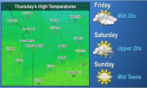 Weather warms up Thursday. (National Weather Service graphic)