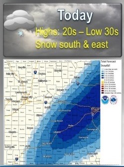 Light snow is possible today in an area east of Wyandotte County. (National Weather Service graphic)