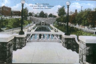 A vintage postcard shows an elegant sunken garden built near downtown Kansas City, Kan., in the early 1900s.  (Photo by Monte Gross)