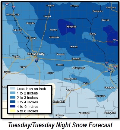 Tuesday snow forecast. (National Weather Service graphic)