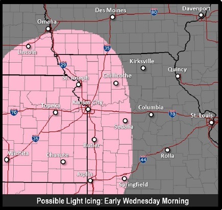 Rain and freezing rain is possible in a wide area today, including Wyandotte County. (National Weather Service graphic)