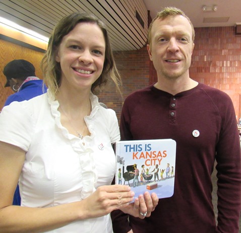 Anglea Kmeck wrote a children's book, "This Is Kansas City," and John Hare illustrated it. They were at the Homegrown Reads program Saturday at the West Wyandotte Library. (Photo by Mary Rupert)