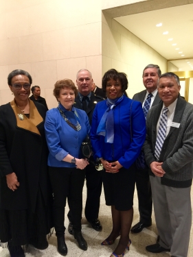 Marisa Gray, director of workforce and career development at KCKCC, recently received a Black Achievers in Industry Award from the Black Achievers Society of Kansas City. Pictured with Gray, center, are KCKCC President Dr. Doris Givens and Board of Trustees members Cathy Breidenthal, Don Ash, Ray Daniels and J.D. Rios. (Photo from KCKCC)