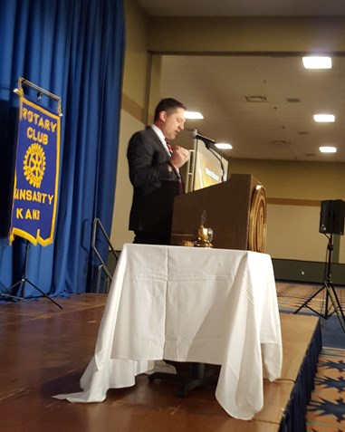 Mayor Mark Holland addressed about 450 people gathered at the Reardon Convention Center today for the annual state of the government speech. (Photo by William Crum)