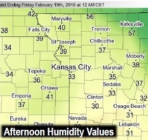 Thursday afternoon humidity values. (National Weather Service graphic)