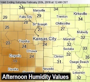 Friday afternoon humidity values (National Weather Service graphic)