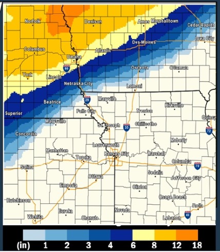 Snowfall prediction shows no accumulation for Wyandotte County. (National Weather Service graphic)