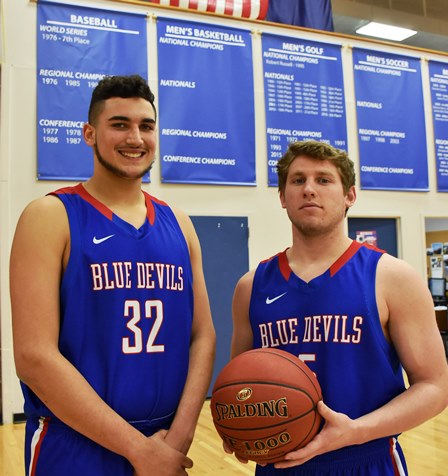 Sophomore Joe Lendway, left, has been named to the All-Jayhawk Conference Division II first team and freshman Kellan Turner to the second team after they led KCKCC to a berth in the NJCAA Division TT national tournament. (KCKCC photo by Alan Hoskins) 