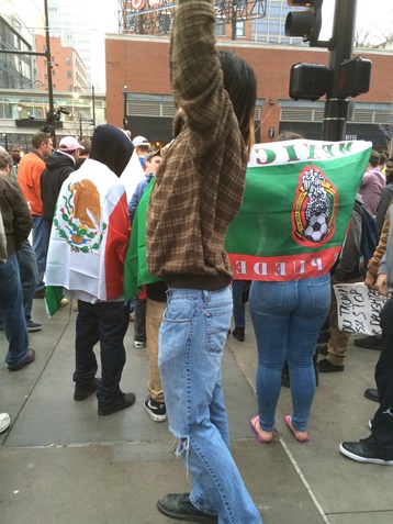 Protesters outside the Trump rally Saturday in Kansas City, Mo. (Photo by Rebecca Tombaugh)