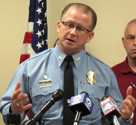 Kansas City, Kan., Police Chief Terry Zeigler today addressed concerns at a  news conference about a quadruple homicide. (Staff photo)