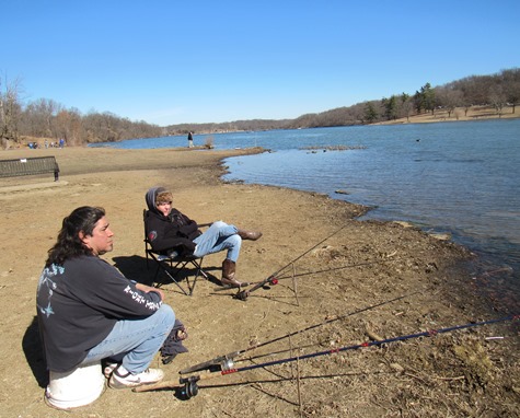 Pete Alejandre and Sheri Stanley were out enjoying the nice weather Saturday on opening day at Wyandotte County Lake. (Staff photo by Mary Rupert) 