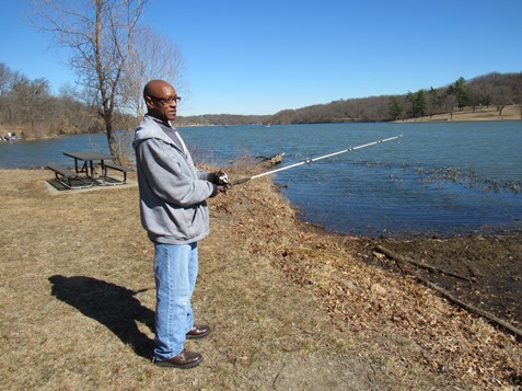 Michael Mallard of Kansas City, Kan., returned to the lake on opening day, as he does almost every year.  (Staff photo by Mary Rupert)