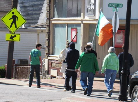 The small group walked down 5th Street to observe St. Patrick's Day today in Kansas CIty, Kan. (Staff photo)