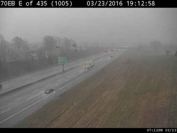 Rain moved through the I-70 area east of I-435 on Wednesday, March 23, after 7 p.m. in Wyandotte County. (KC Scout photo)