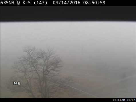 Visibility was poor near I-635 and K-5 in Kansas City, Kan., on Monday morning. (KC Scout photo)