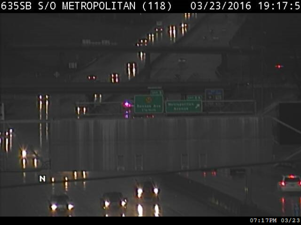 A crash was reported on I-635 northbound near Metropolitan, shortly after 7 p.m., according to KC Scout. (KC Scout photo)