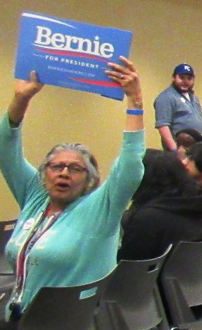 A Bernie Sanders supporter at the 4th District Democratic caucus Saturday at KCKCC-TEC, 65th and State Avenue, Kansas City, Kan. (Staff photo)