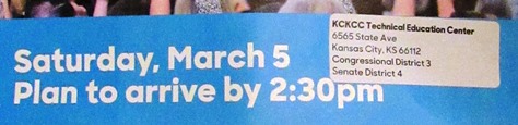 A flier attributed to the Clinton campaign had the correct address for the Wyandotte County Democratic caucus in the 4th District.