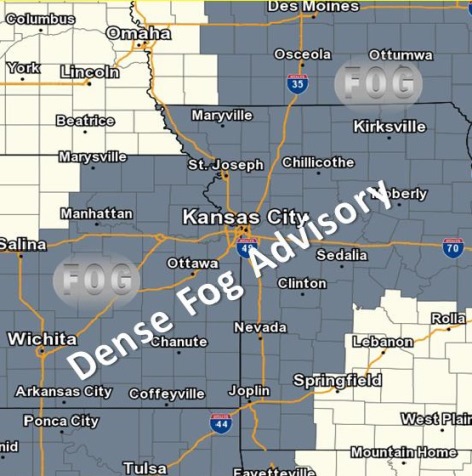 Wyandotte County is under a dense fog advisory through 11 a.m. Monday. (National Weather Service graphic)