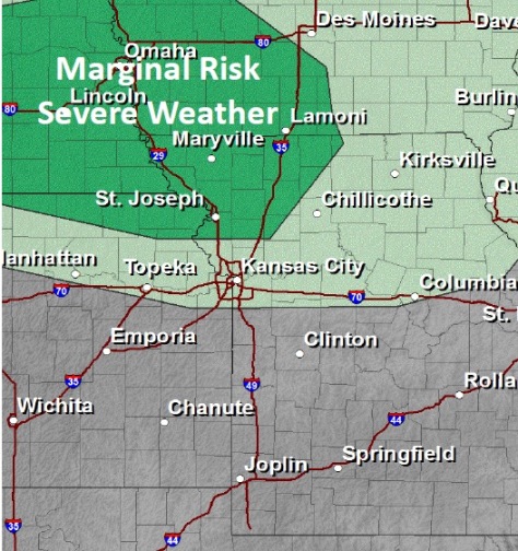 Wyandotte County has a 20 percent chance of thunderstorms tonight. (National Weather Service graphic)