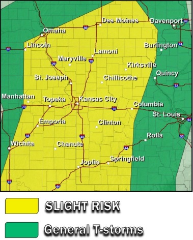 Thunderstorms possible Wednesday. (National Weather Service graphic)