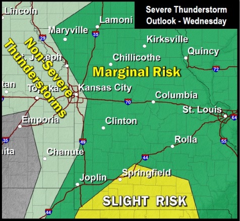 Severe thunderstorm outlook Wednesday. (National Weather Service graphic)