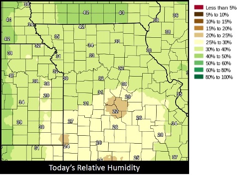 Relative humidity on Tuesday. (National Weather Service graphic)