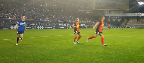 Soccer action from Saturday night’s women’s professional soccer match with FC Kansas City against Western New York Flash at Children’s Mercy Park in Kansas City, Kan. It was the season opener for FC Kansas City (in blue).  Western New York won, 1-0. Attendance was 8,022. (Photo by William Crum)