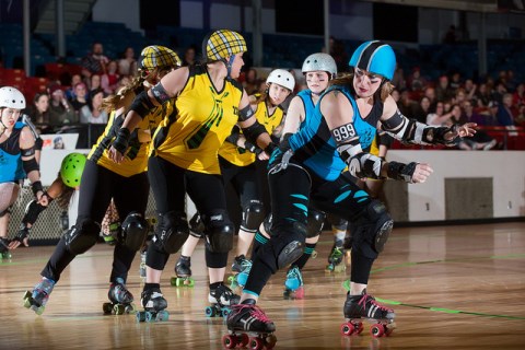 More photos from roller derby action April 9 at Memorial Hall in Kansas City, Kan. The Black Eyed Susans played the Knockouts in Kansas City Roller Warriors action..The next roller derby will be April 23 at Memorial Hall in Kansas City, Kan. For more information, see http://www.kcrollerwarriors.com/. (Photo by Kansas City Roller Warriors)