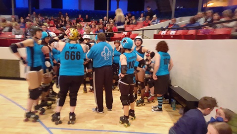 The Knockouts competed in roller derby action Saturday at Memorial Hall in Kansas City, Kan. (Photo by William Crum)