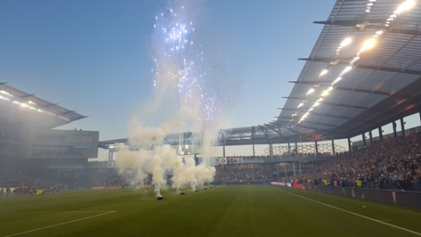 Soccer action tonight from the Sporting KC - Real Salt Lake match at Chidlren's Mercy Park in Kansas City, Kan.  Real Salt Lake led 2-0 late in the match. (Photo by William Crum)