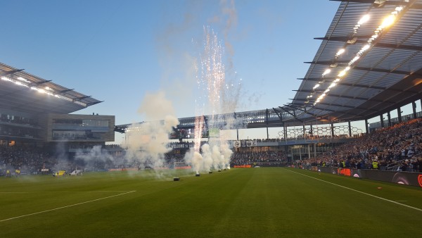 Soccer action tonight from the Sporting KC - Real Salt Lake match at Chidlren's Mercy Park in Kansas City, Kan.  Real Salt Lake led 2-0 late in the match. (Photo by William Crum)