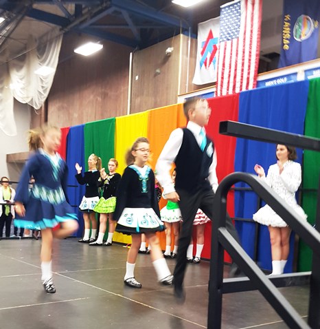 The School of Irish Dance, directed by Bridgid Driscoll, performed April 16 at the Wyandotte County Ethnic Festival. (Photo by William Crum)