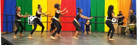 Danny Hinds and Ayotunde, a Caribbean drumming and dance group, performed April 16 at the Wyandotte County Ethnic Festival at Kansas City Kansas Community College. (Photo by William Crum)